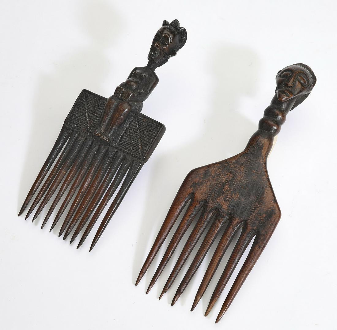 (2) Hand carved wooden combs, Chokwe and Baule (1 of 3)