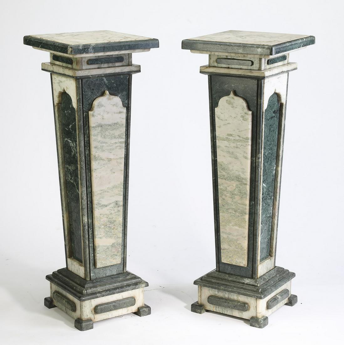 (2) Bicolor green and white marble pedestals (1 of 4)