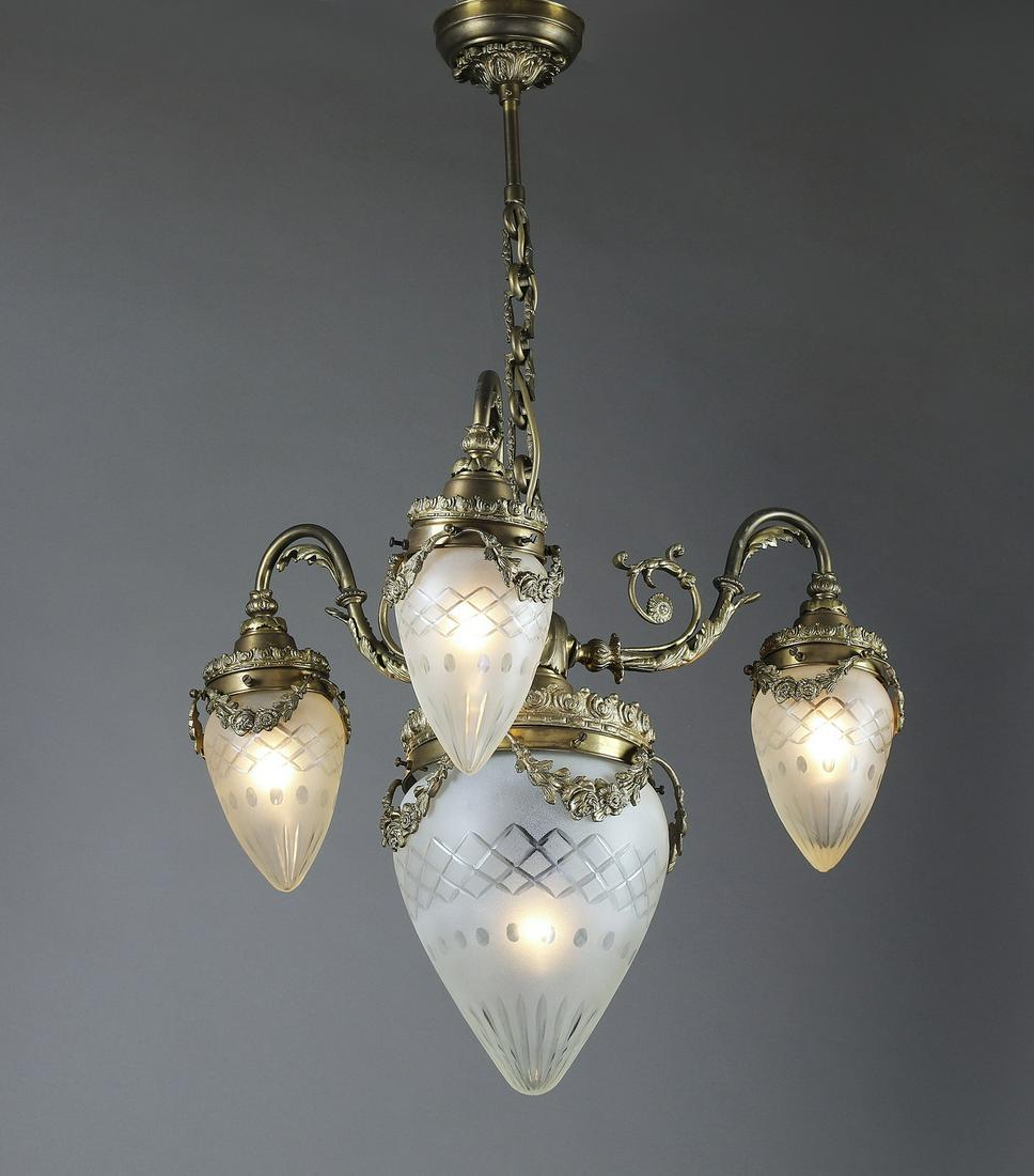 Late 19th c. Victorian 4-light bronze chandelier (1 of 2)