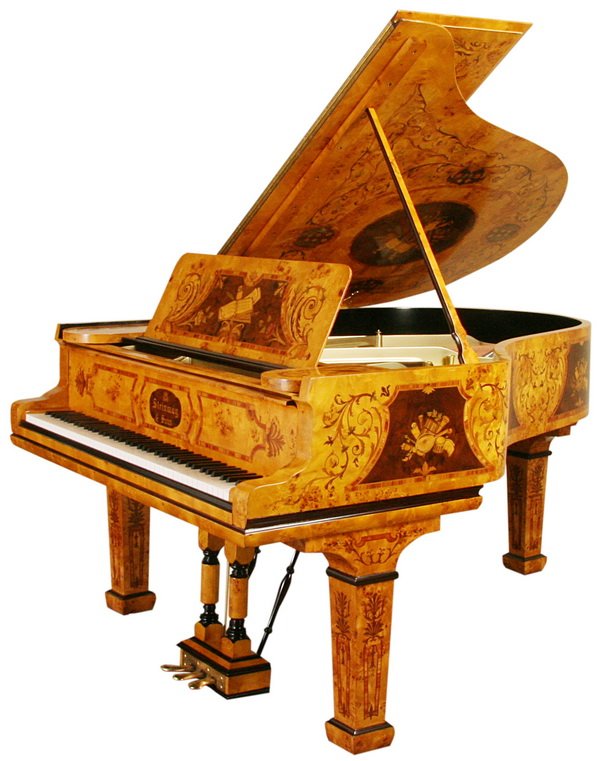 Steinway & Sons baby grand piano in art case: Late 19th century Steinway & Sons 6 ft. baby grand piano with marquetry inlaid art case, serial #83807.
