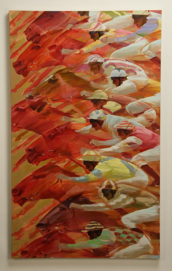 20th c. oil on canvas, signed Mao Wei Biao: 20th century oil on canvas, artist signed (Mao Wei) Biao, (British Chinese b. 1937), 60"h x 36"w.