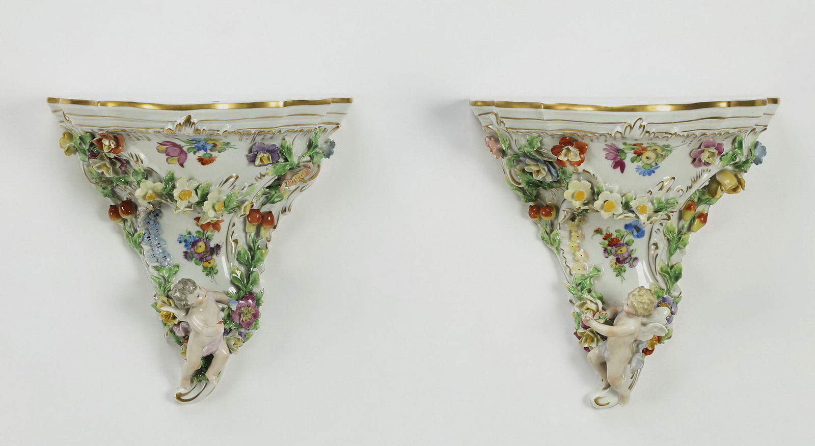(2) Dresden porcelain wall brackets, c. 1902-1918 (1 of 8)