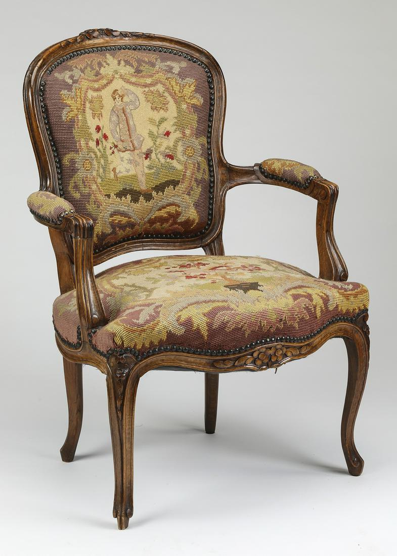 19th c. Louis XV style fauteuil in needlepoint (1 of 3)