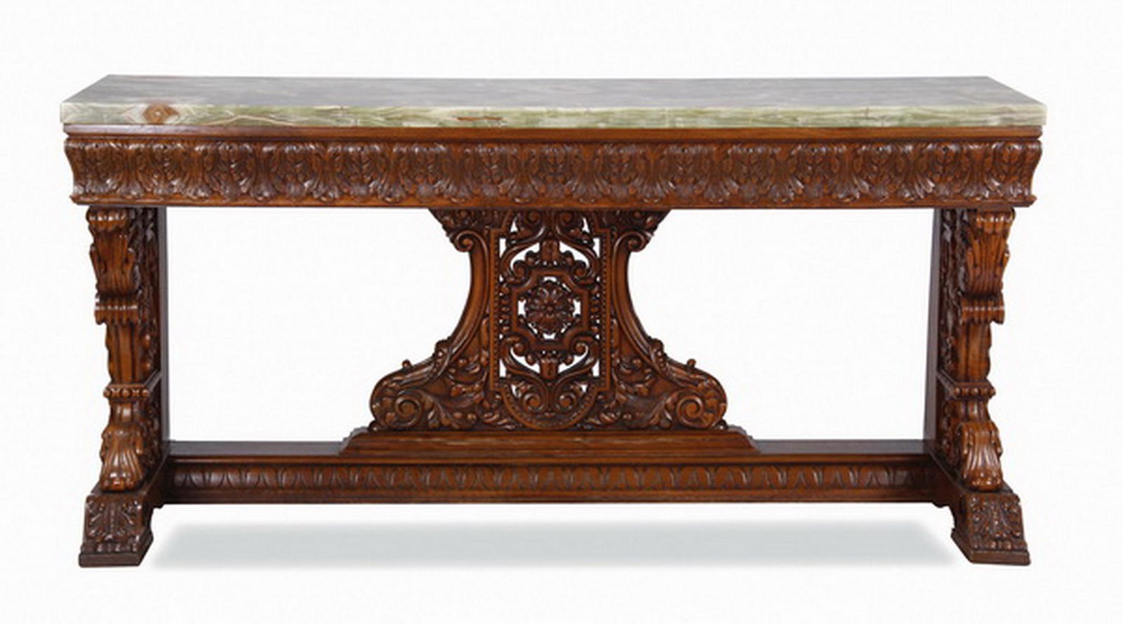 19th c. French carved oak console w/ onyx top (1 of 3)