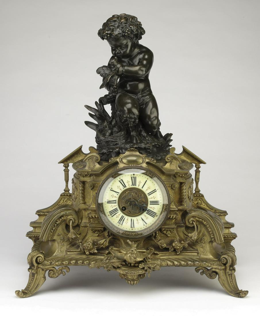 19th c. French bronze clock, after Clodion, 24"h (1 of 6)