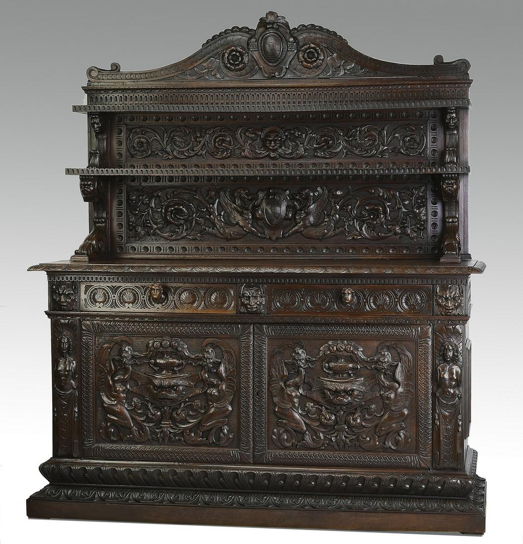 Highly carved 19th c. French walnut buffet (1 of 6)
