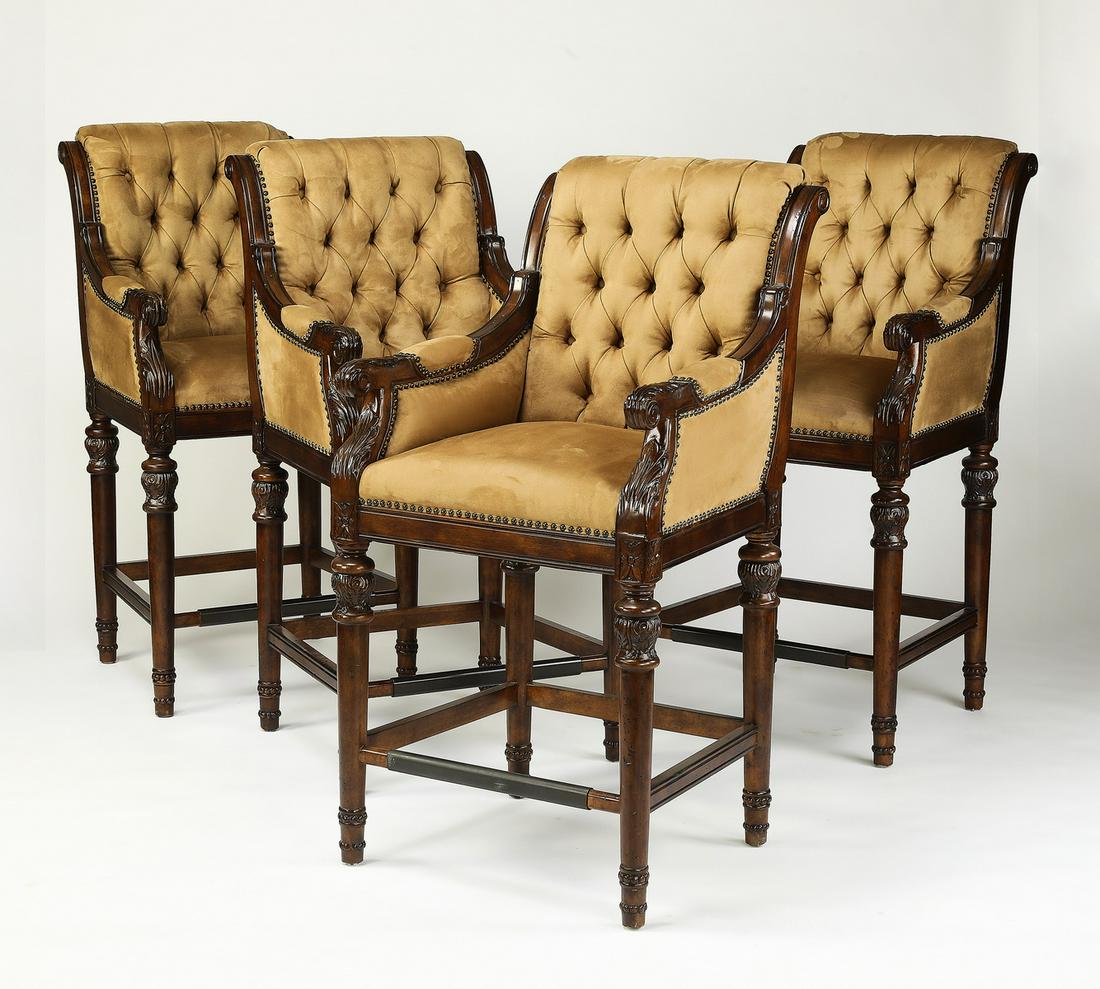 (4) English club style upholstered bar stools, 48"h (1 of 3)