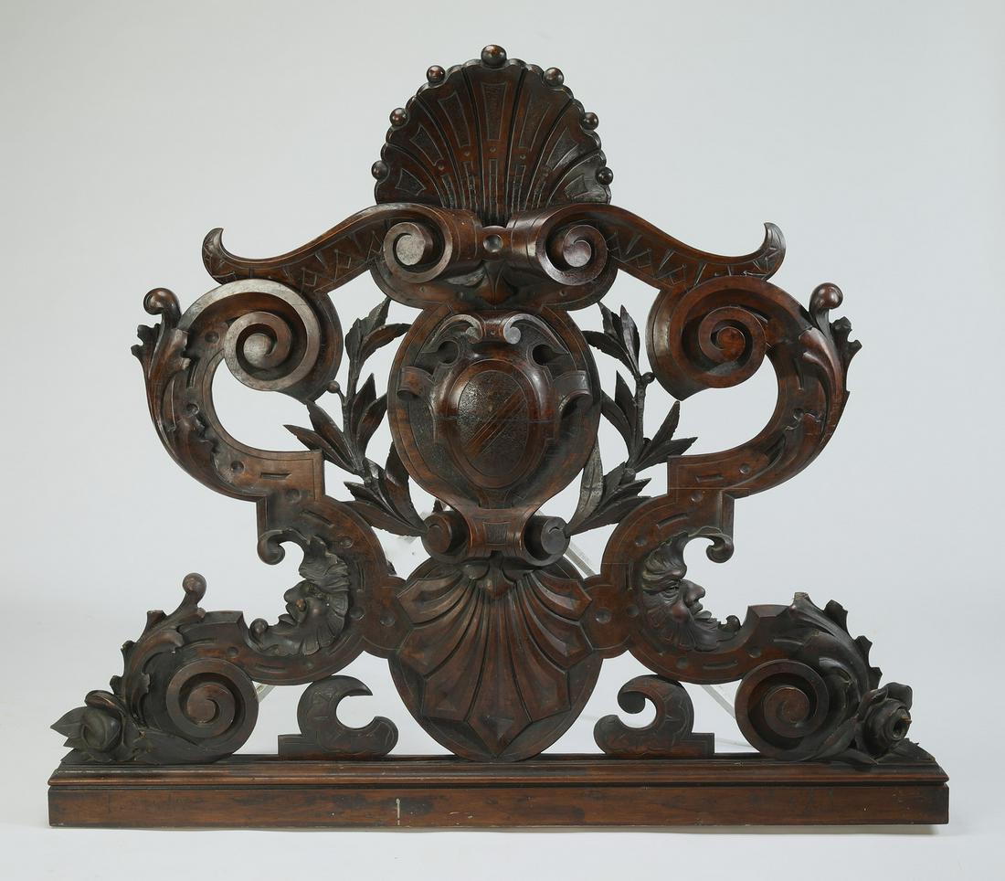 19th c. carved walnut architectural element, 62"w (1 of 4)