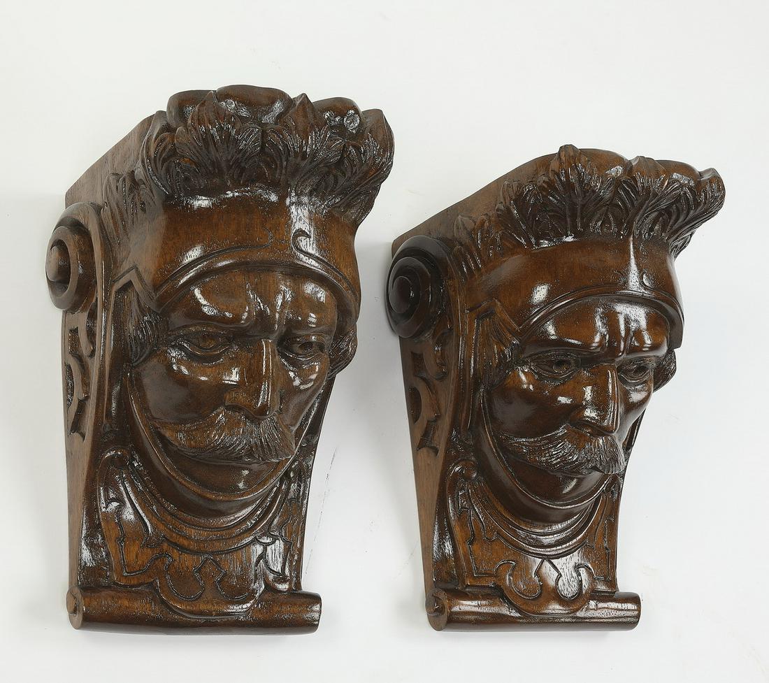 (2) Carved architectural corbels depicting knights (1 of 4)