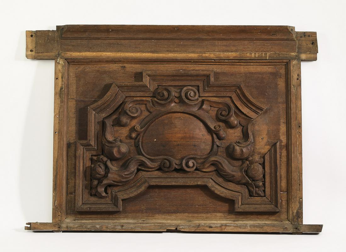 19th c. relief carved oak architectural panel, 52"w (1 of 3)