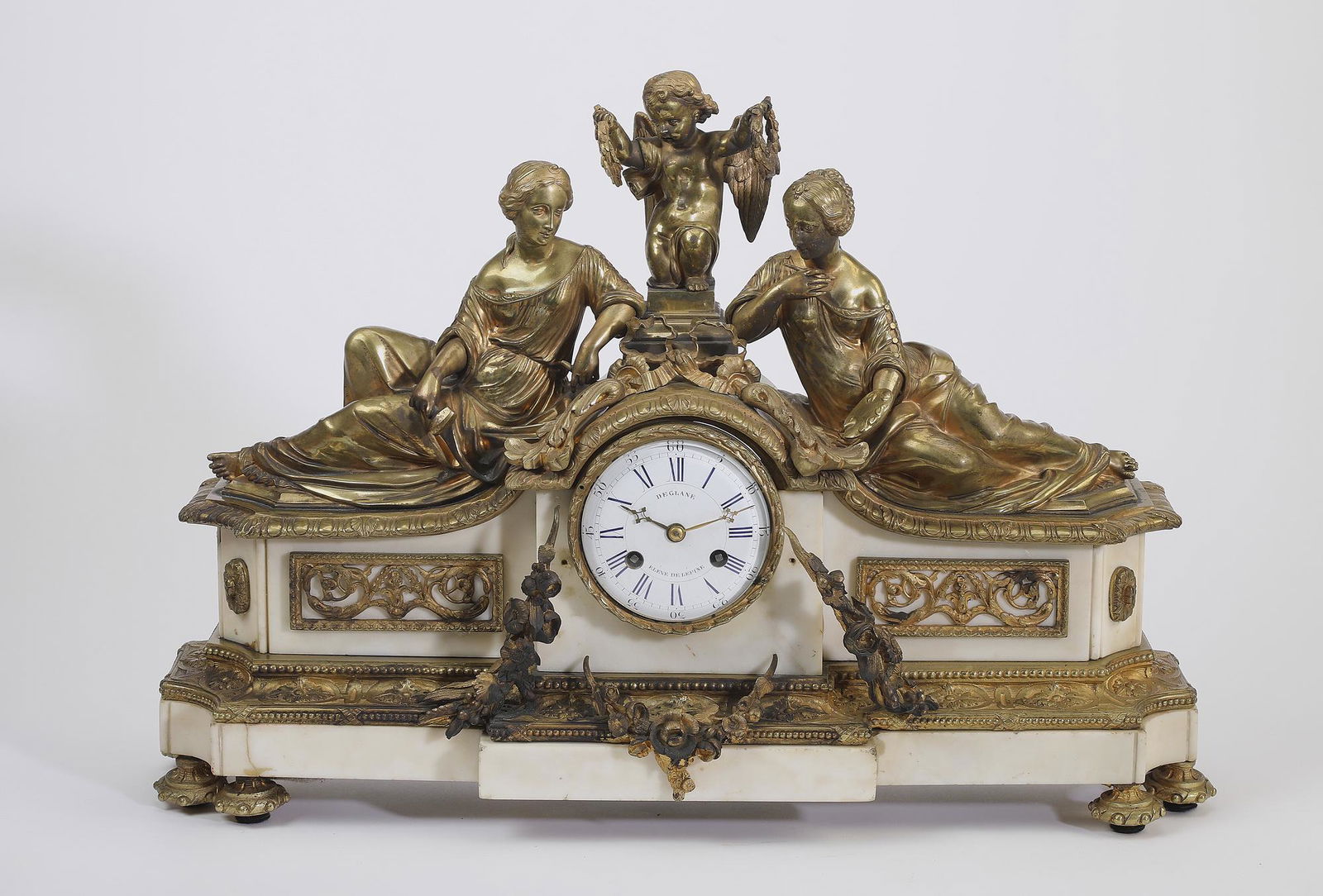 19th c. French gilt bronze and marble figural clock (1 of 6)