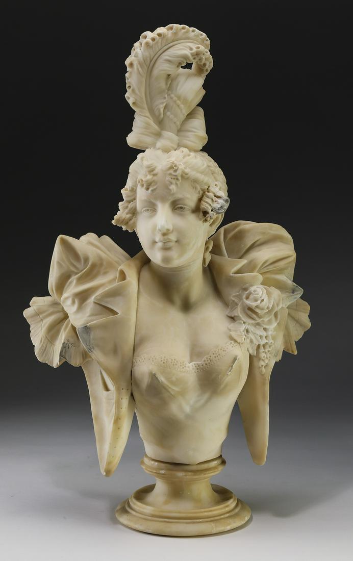 Early 20th c. Italian carved alabaster bust of maiden (1 of 9)