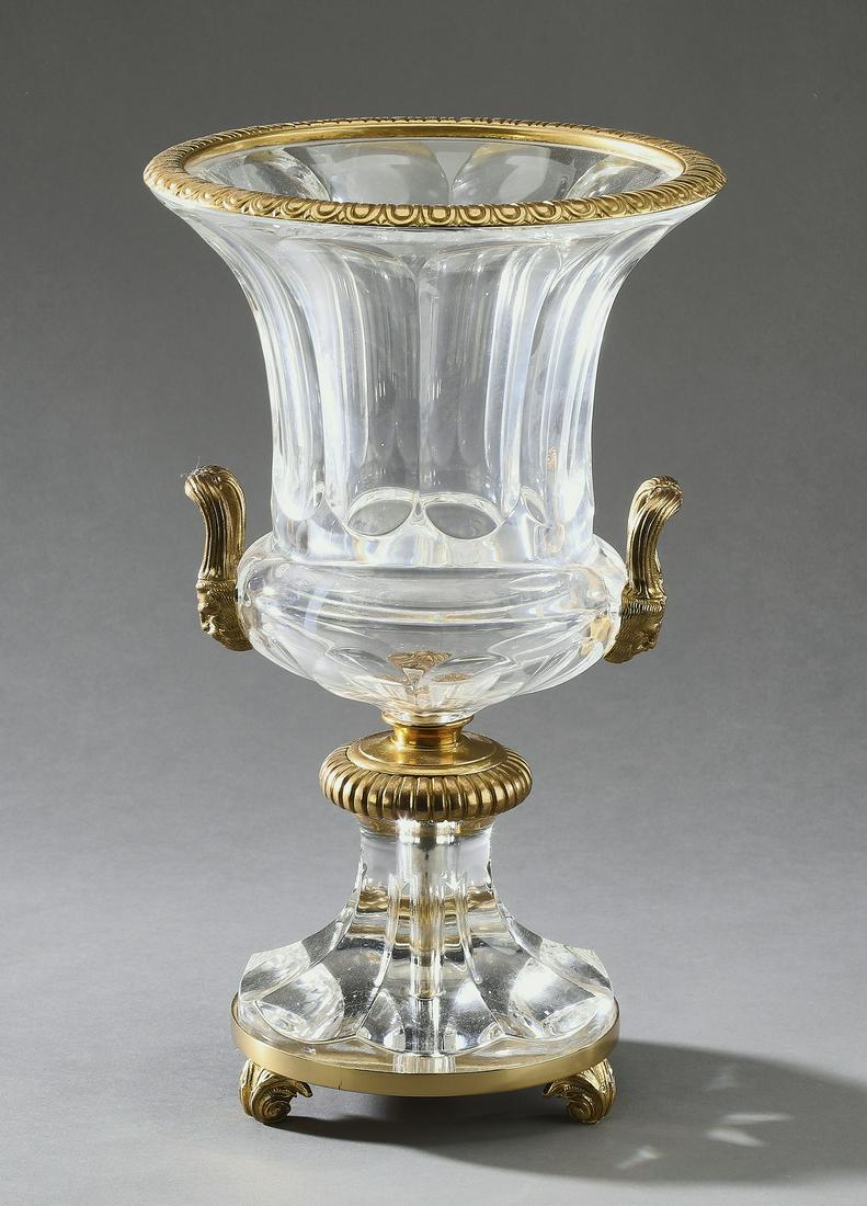 Baccarat style gilt bronze and crystal urn, 14"h (1 of 2)