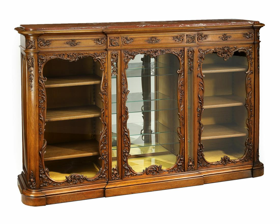 Oversized 19th c. French marble top display cabinet (1 of 8)