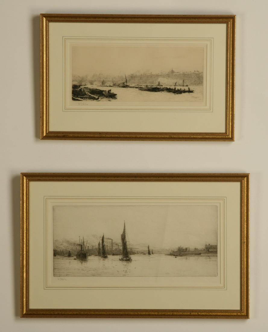 (2) 19th c. framed etchings of London, signed Wyllie (1 of 5)