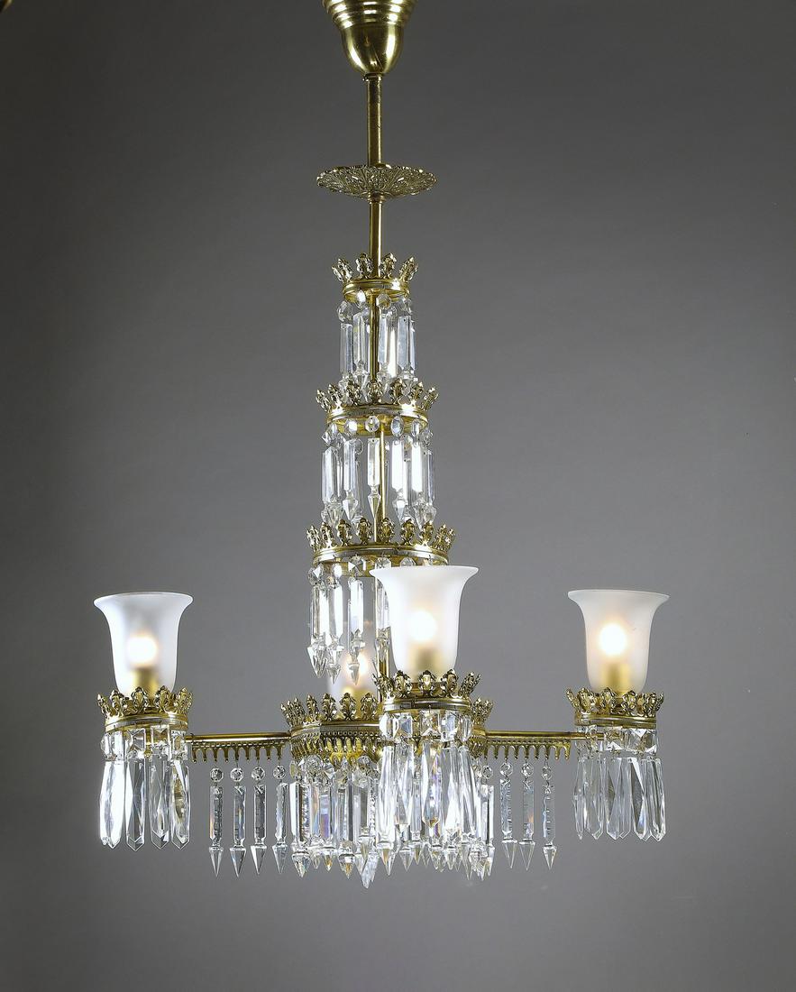 Victorian style brass and crystal chandelier (1 of 2)