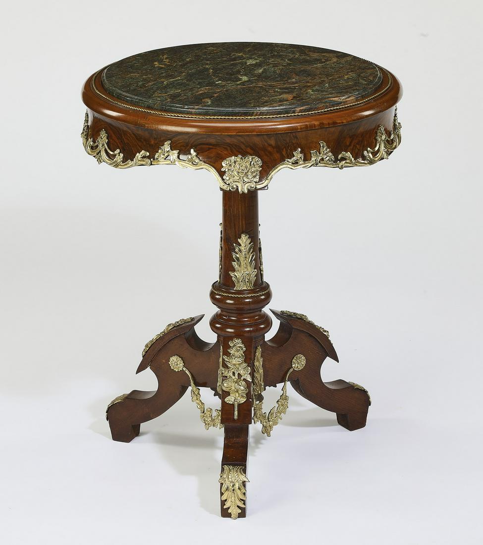 Neoclassical style marble top walnut pedestal table (1 of 3)