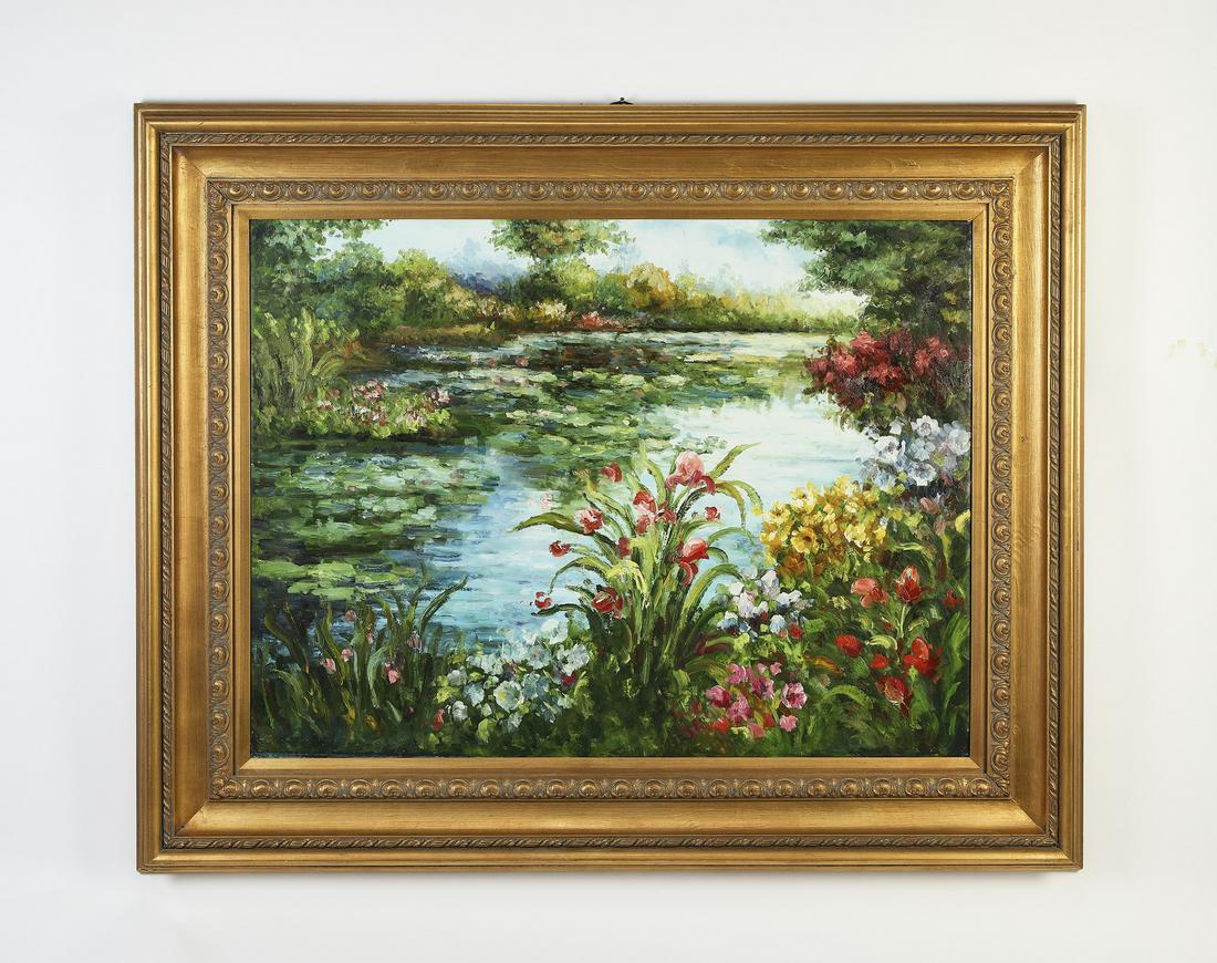 20th c. Impressionist style O/c landscape, 63"w (1 of 3)