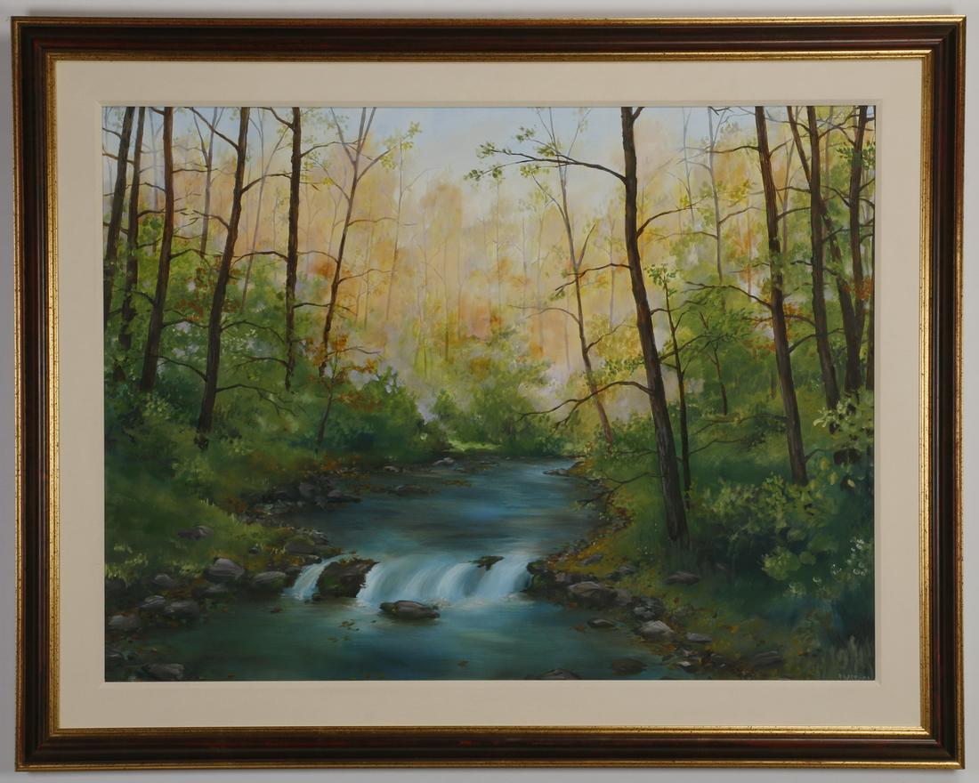 Carey Watson signed, O/c, forest scene, 59"w (1 of 3)