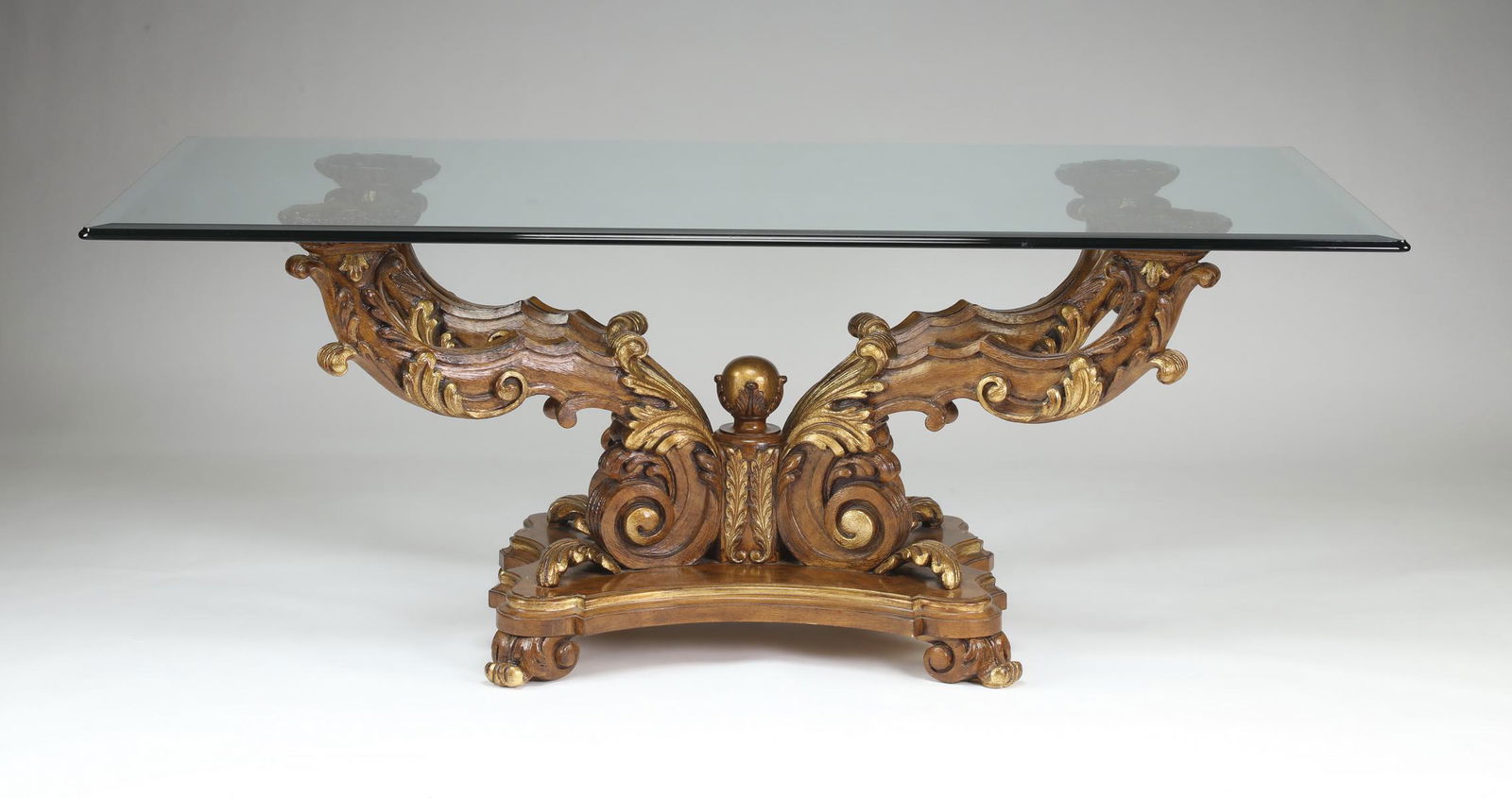 Foliate carved and gilt glass top center table, 78"l (1 of 3)