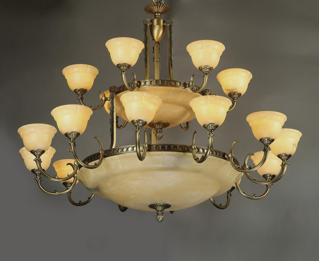 Empire style bronze and alabaster 18-light chandelier (1 of 1)