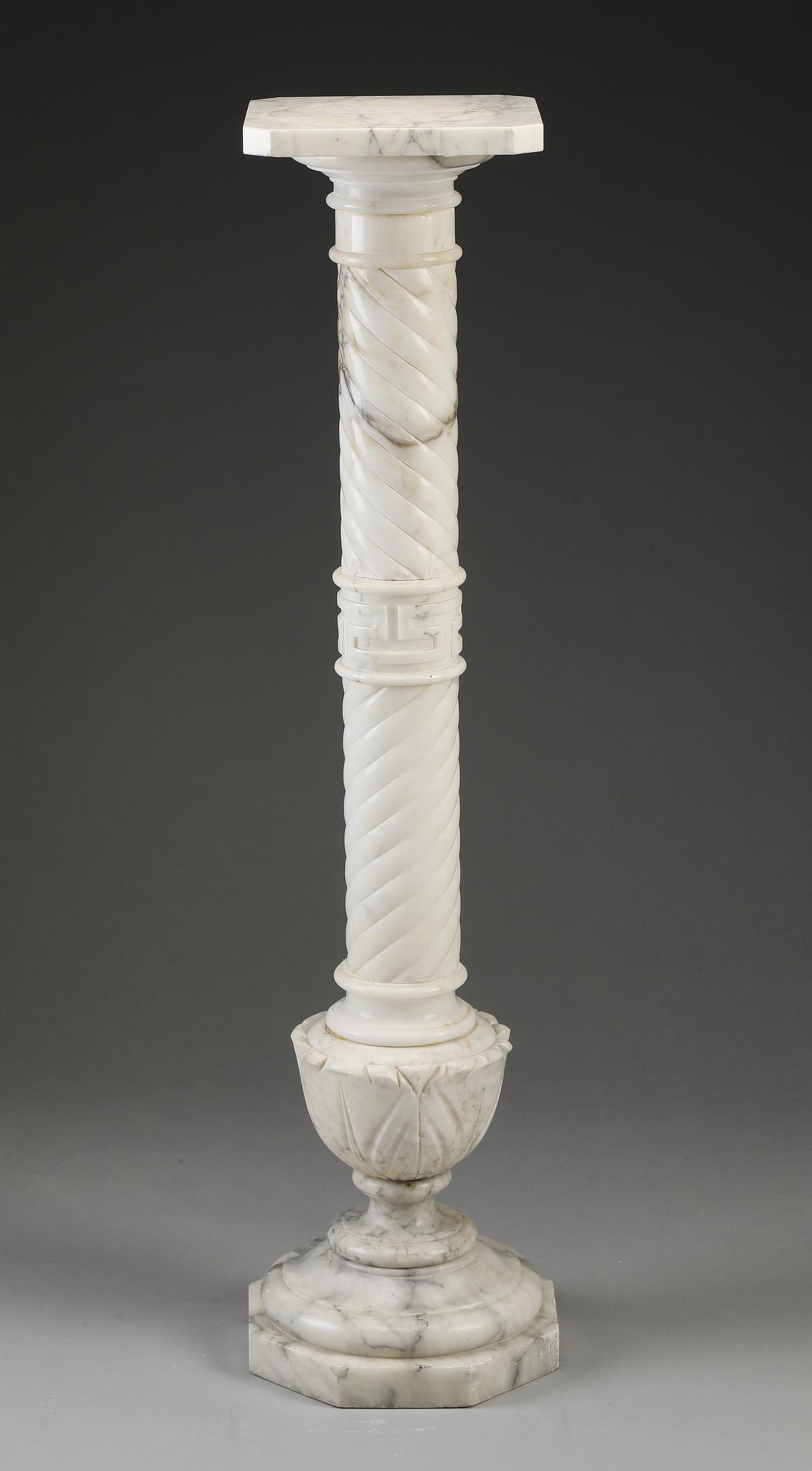 19th c. Continental carved white marble pedestal (1 of 2)