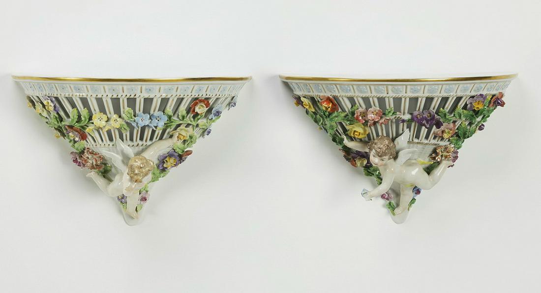 (2) Dresden porcelain wall brackets, c. 1902-1918 (1 of 8)
