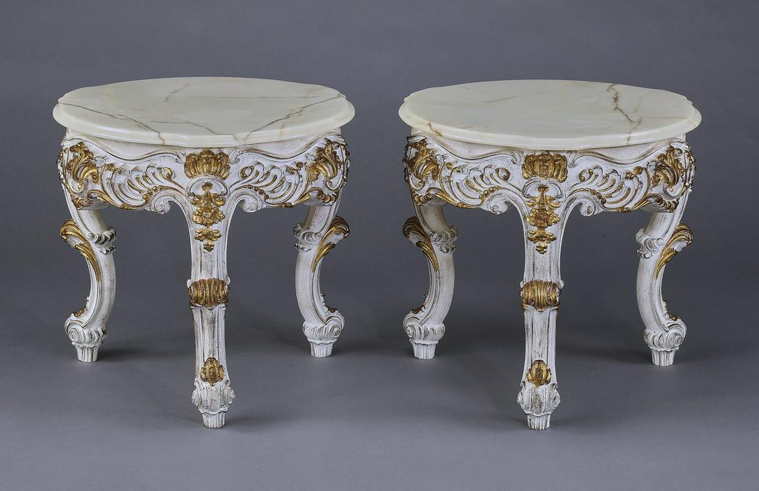 (2) Italian Rococo style onyx top carved end tables (1 of 2)