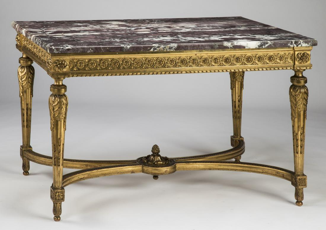 19th c. French gilt wood marble top console table (1 of 3)