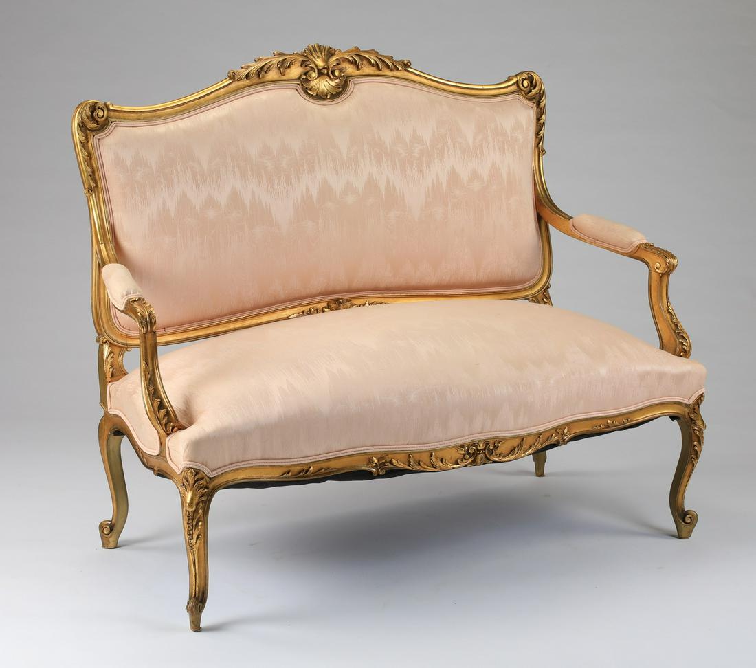 Louis XV style gilt wood settee (1 of 2)