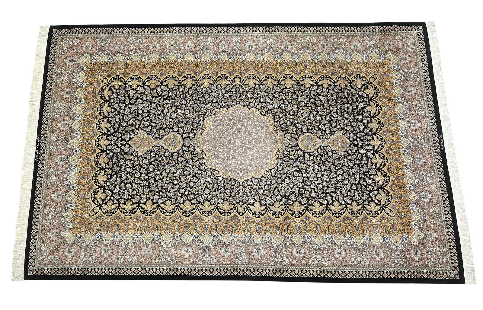 Signed Persian hand knotted silk on silk Qum carpet (1 of 6)