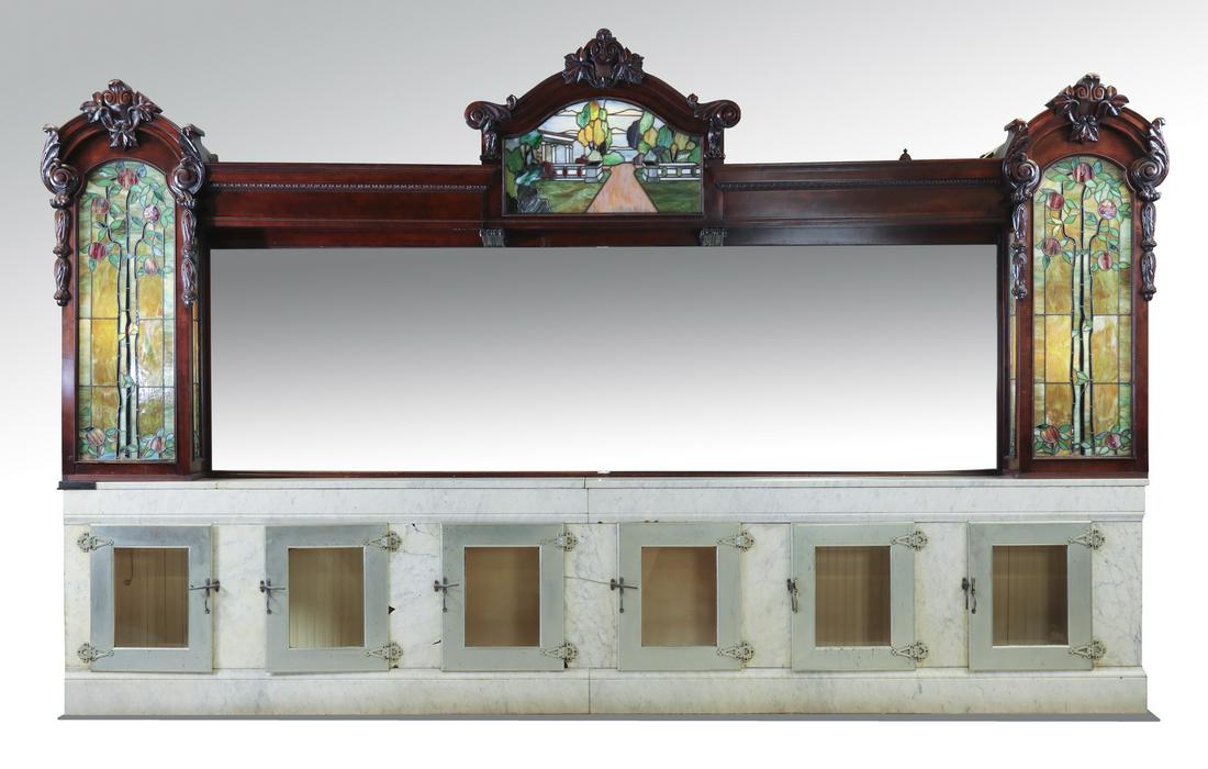 Early 20th c. marble and stained glass back bar (1 of 10)