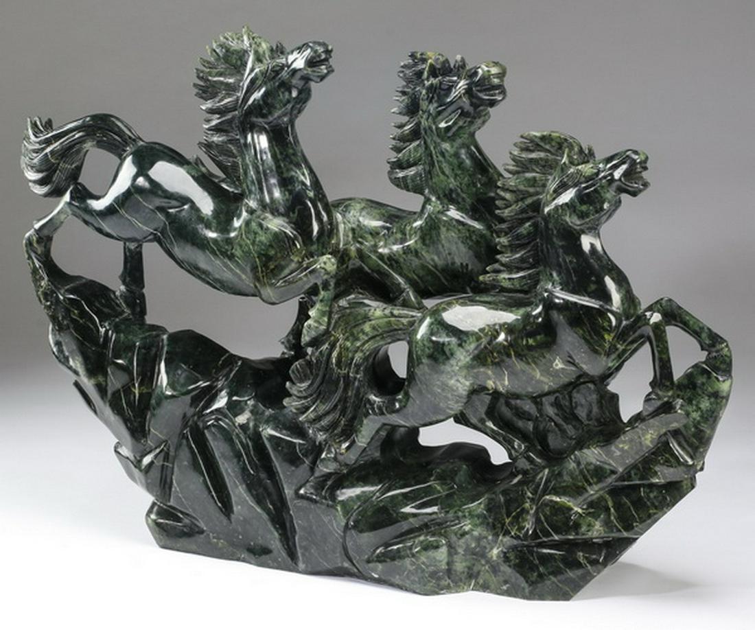 Hand carved marble sculpture of galloping horses, 40" (1 of 3)