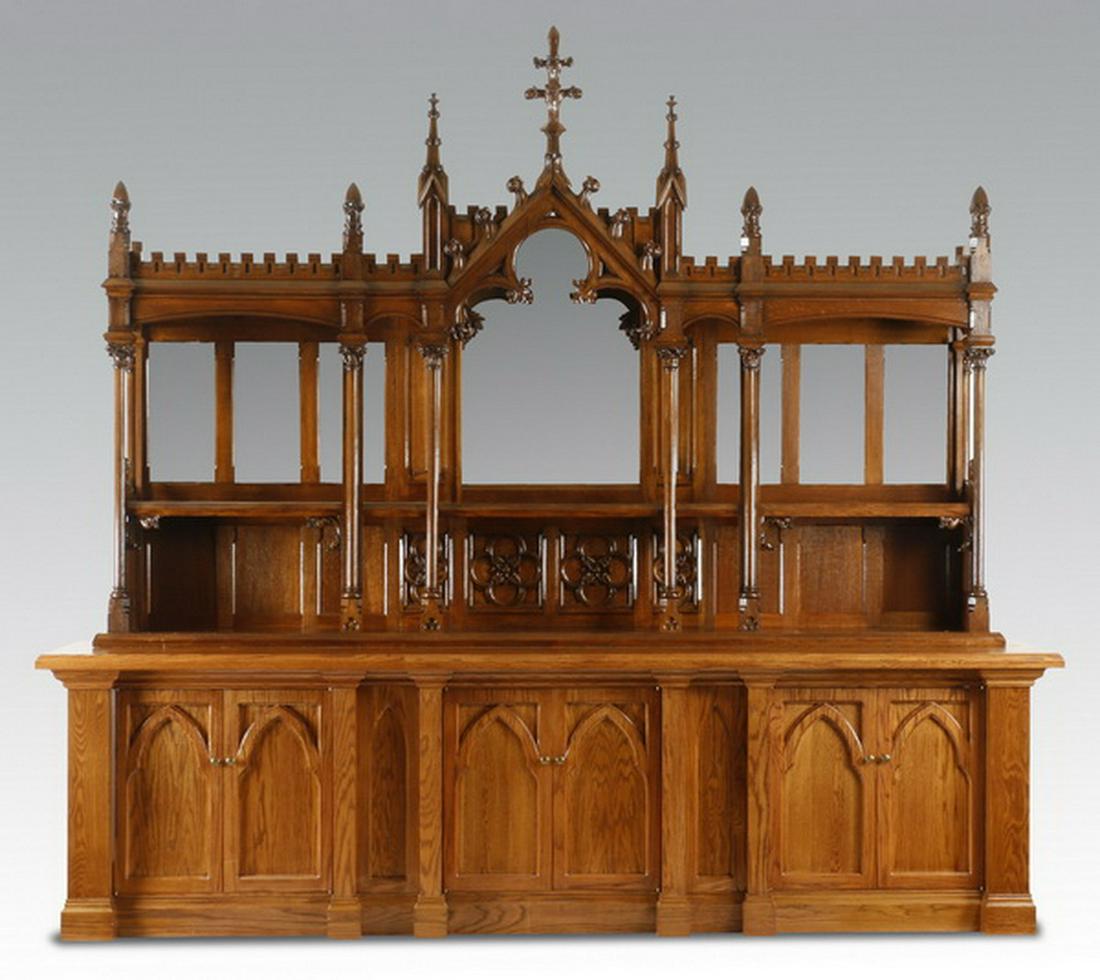 Gothic Revival style carved oak buffet or back bar (1 of 4)