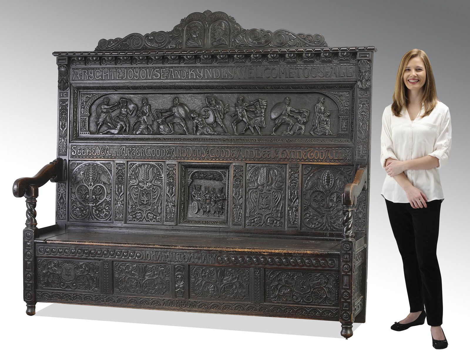 17th c. English Jacobean grand hall bench (1 of 6)