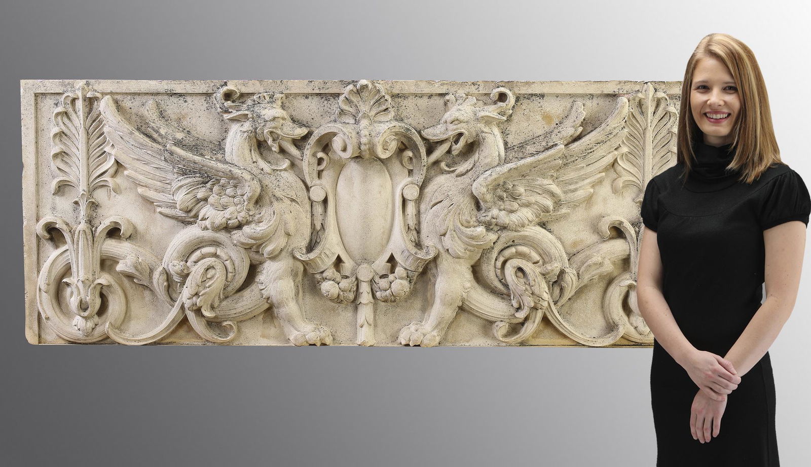 Early 20th c. cast limestone heraldic wall plaque (1 of 4)