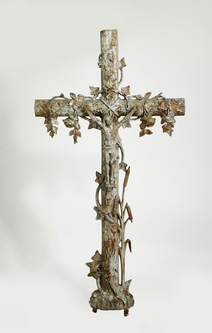 Early 20th c. French cast iron crucifix (1 of 3)