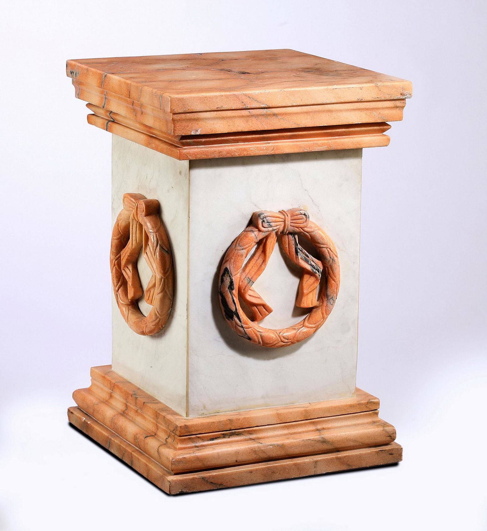 Hand carved peach and white marble pedestal (1 of 3)