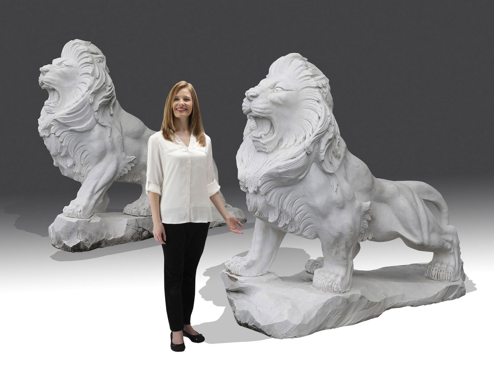 (2) Carved marble entryway lions, 53"h (1 of 9)