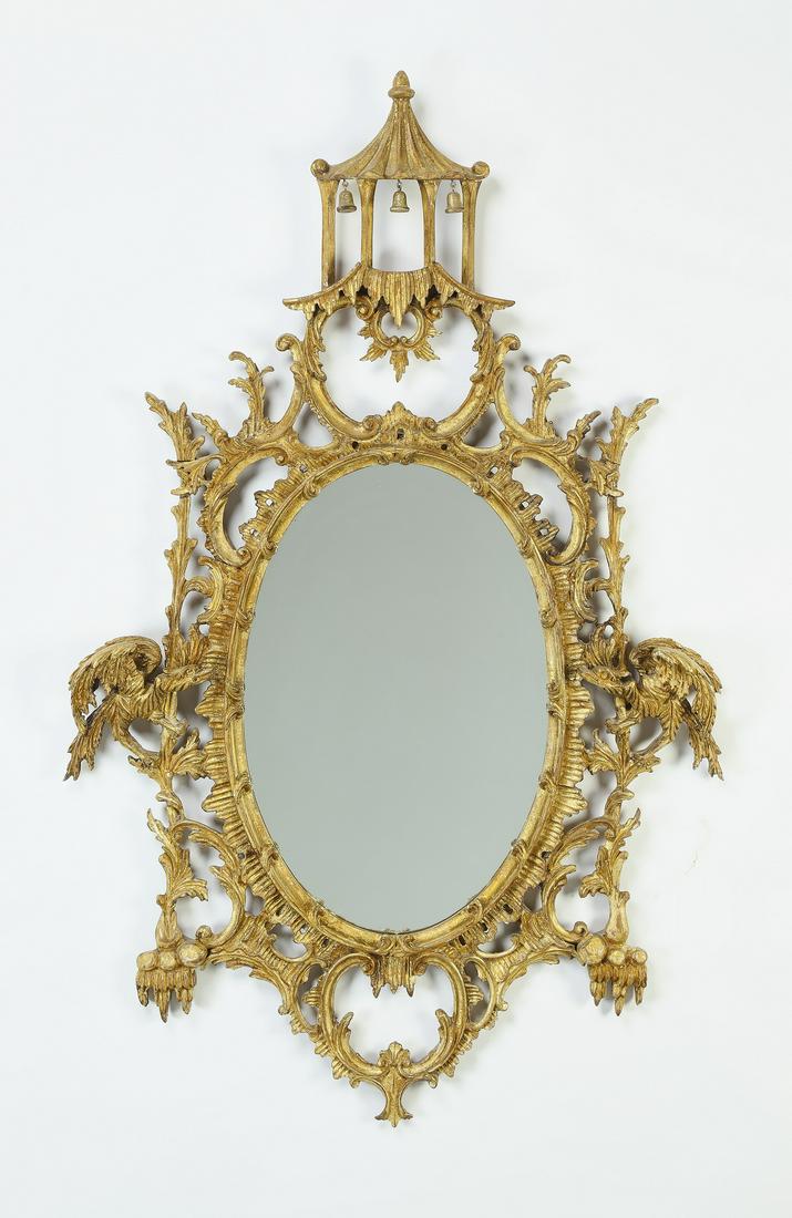 Chinese Chippendale style gilt wall mirror, 52"h (1 of 4)