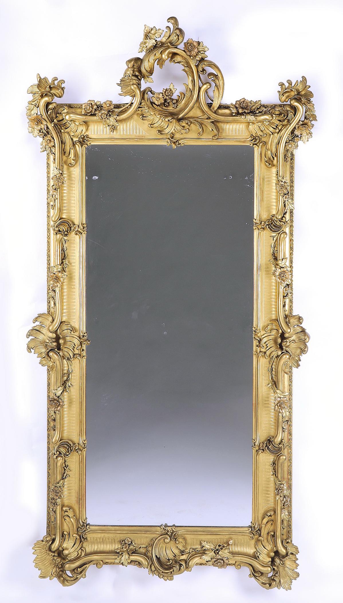 19th c. Rococo Revival gilt wood mirror, 97"h (1 of 4)