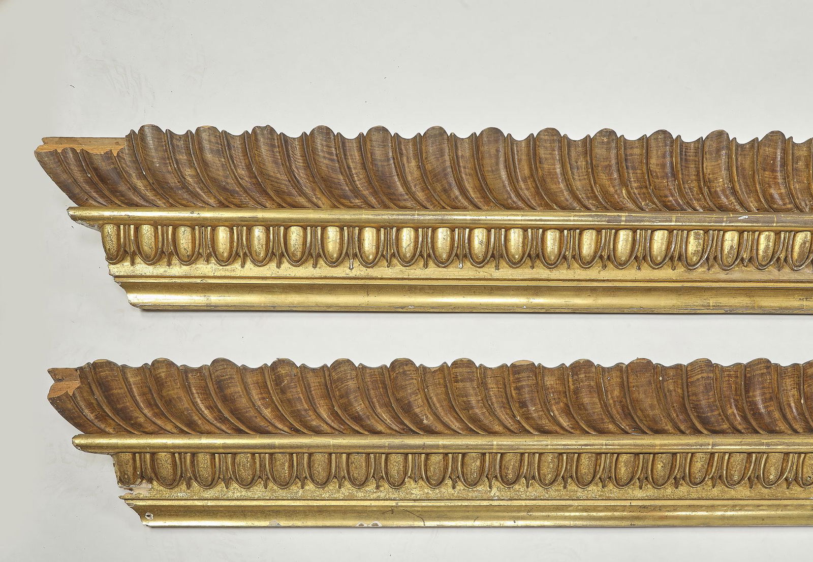 (2) 19th c. carved and gilt moldings, each 136"l (1 of 6)