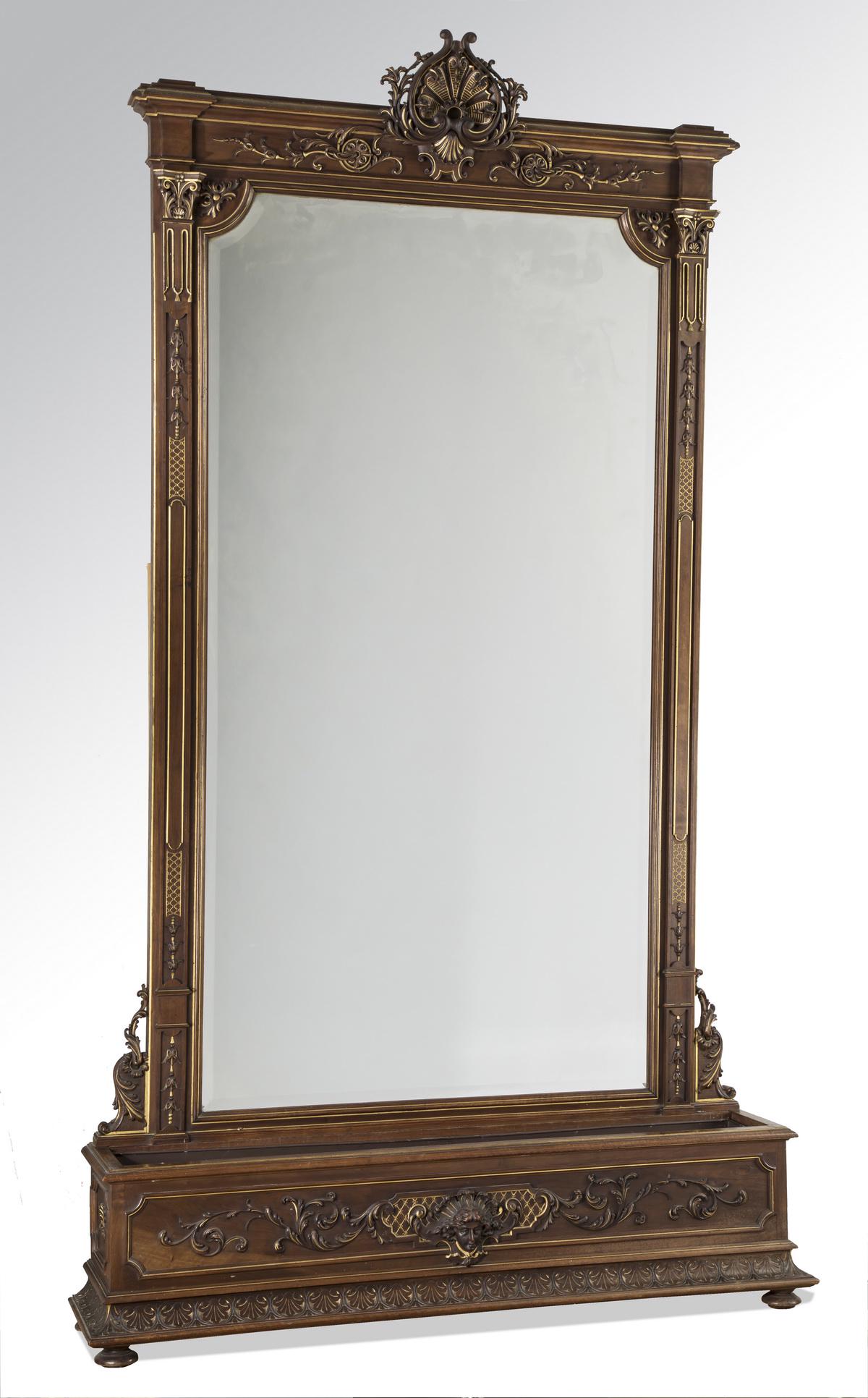 Monumental 19th c. carved walnut pier mirror, 122"h (1 of 4)
