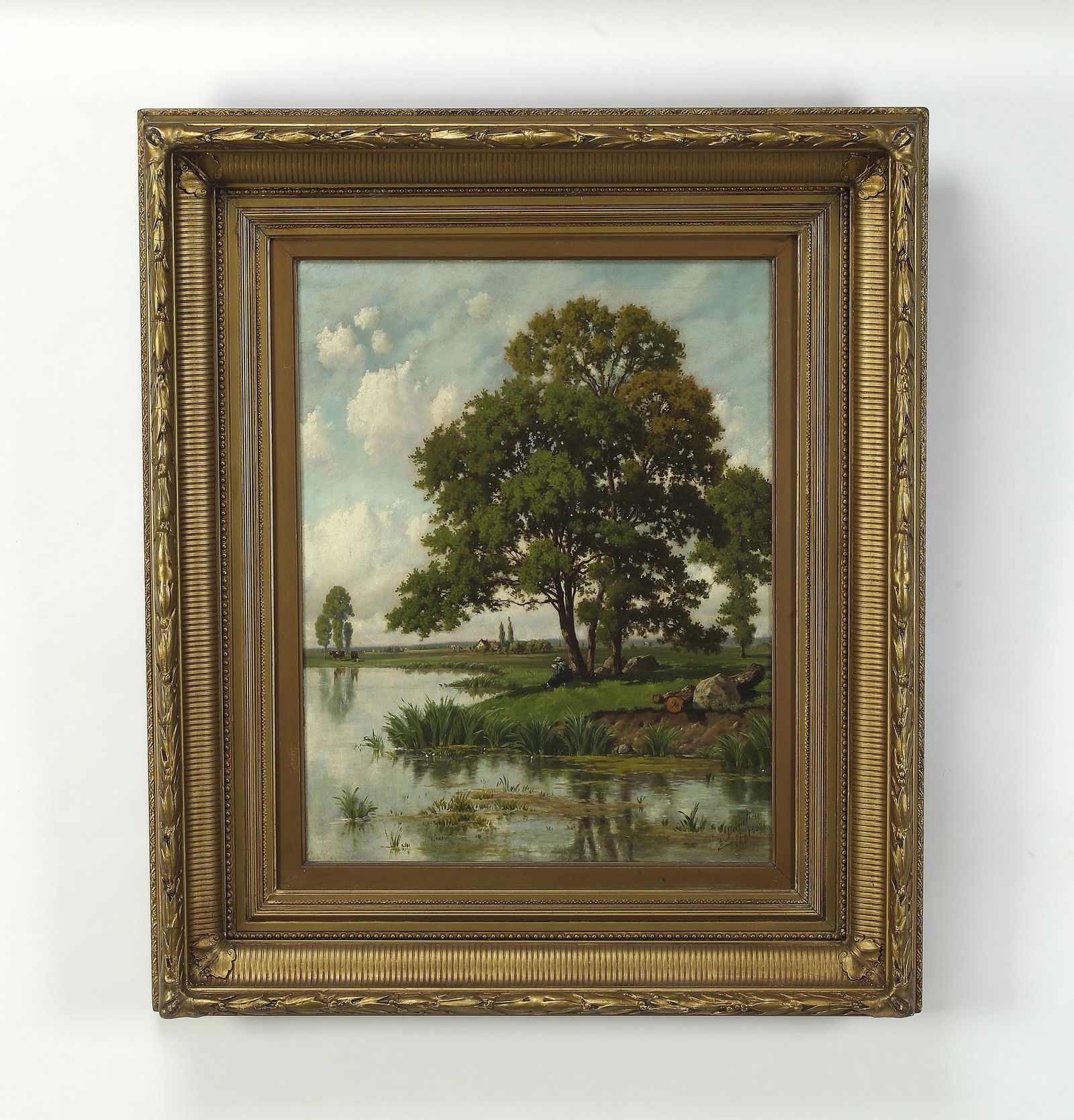 19th c. Continental O/c idylic landscape, signed (1 of 4)