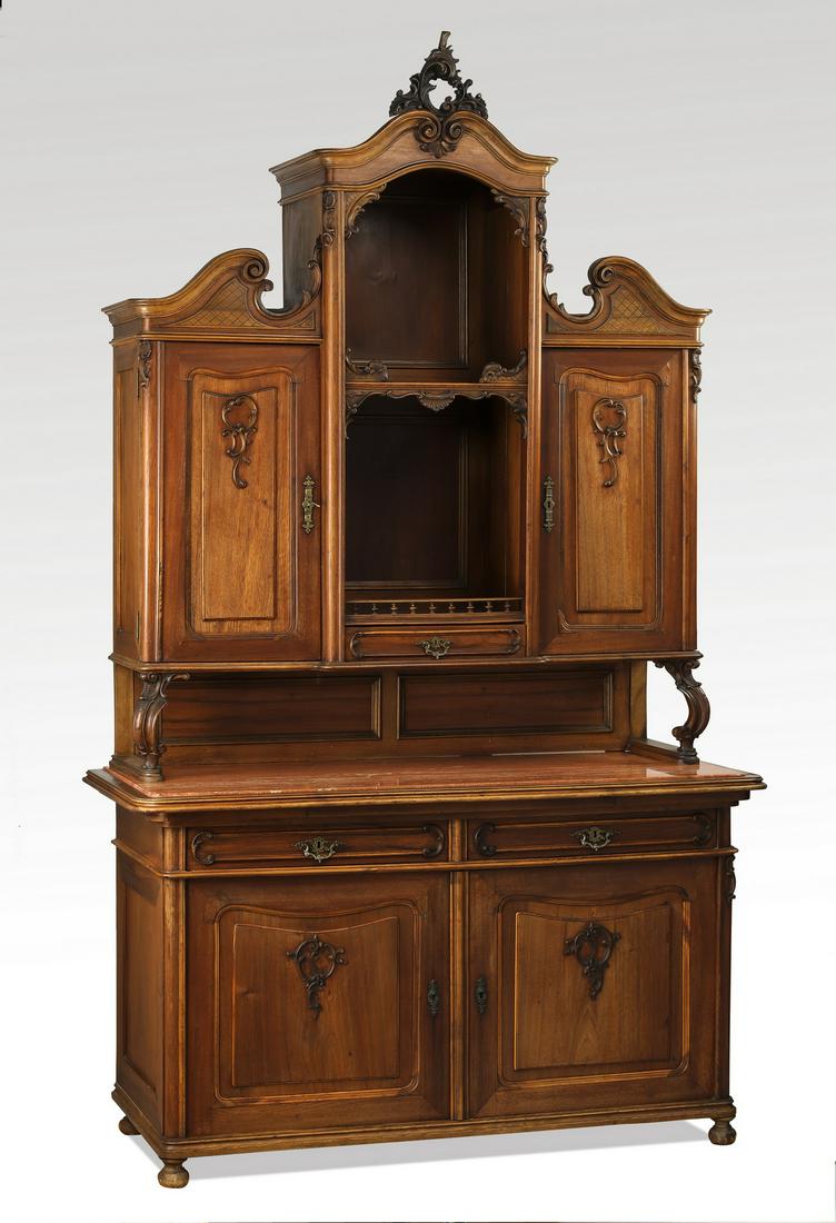19th c. French carved walnut marble top cabinet (1 of 5)