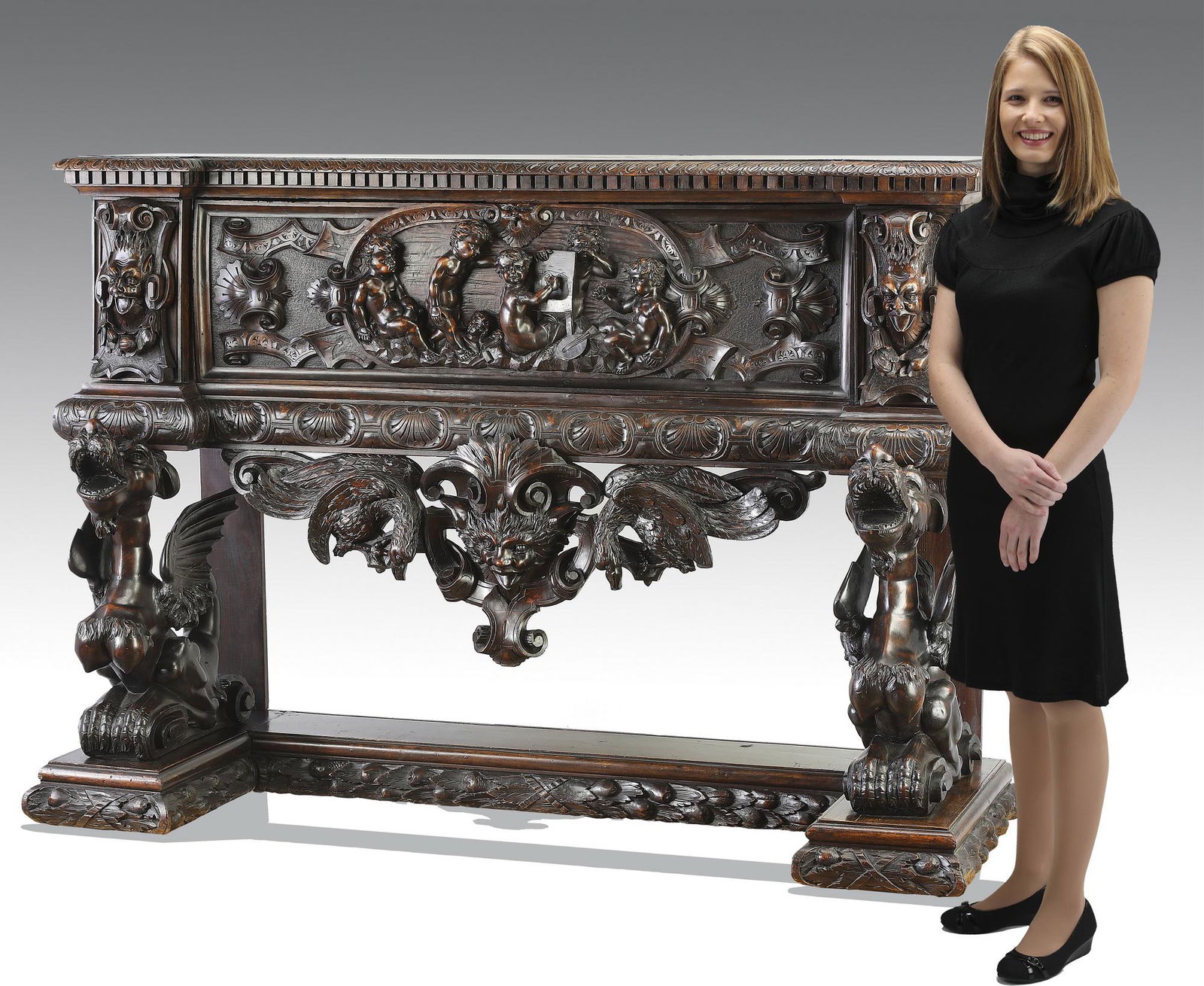 Heavily carved 19th c. Italian buffet w/ gryphons (1 of 6)