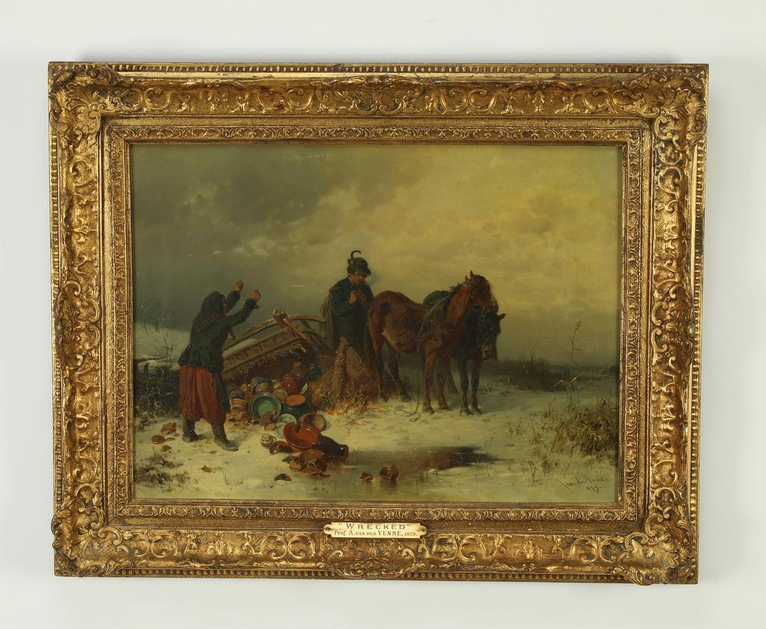 A. van der Venne signed O/c, titled 'Wrecked' ca 1879 (1 of 6)