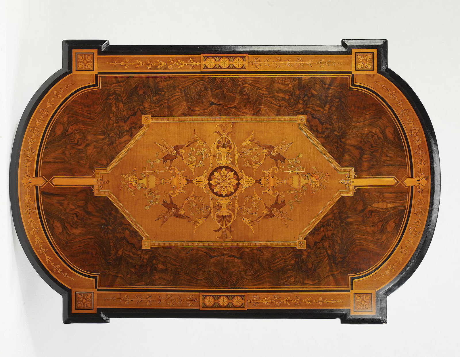 Early 20th c. marquetry inlaid walnut table top (1 of 4)