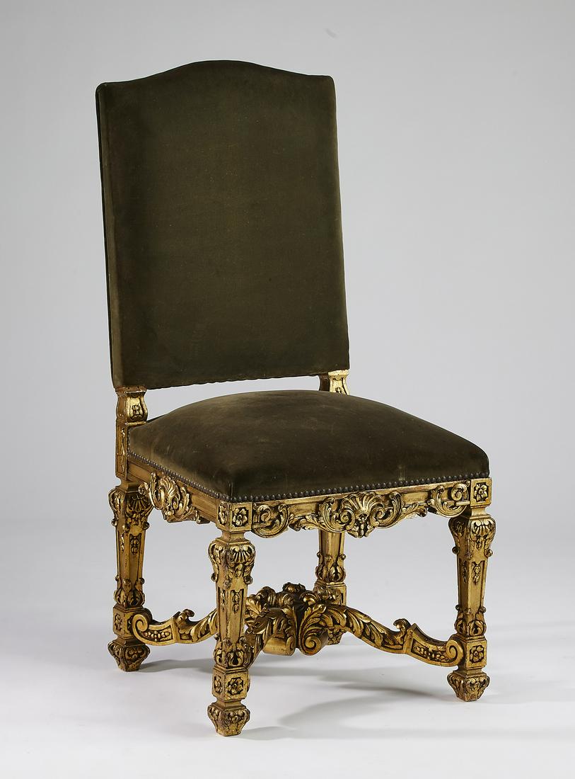 19th c. Louis XIV style giltwood side chair in velvet (1 of 3)