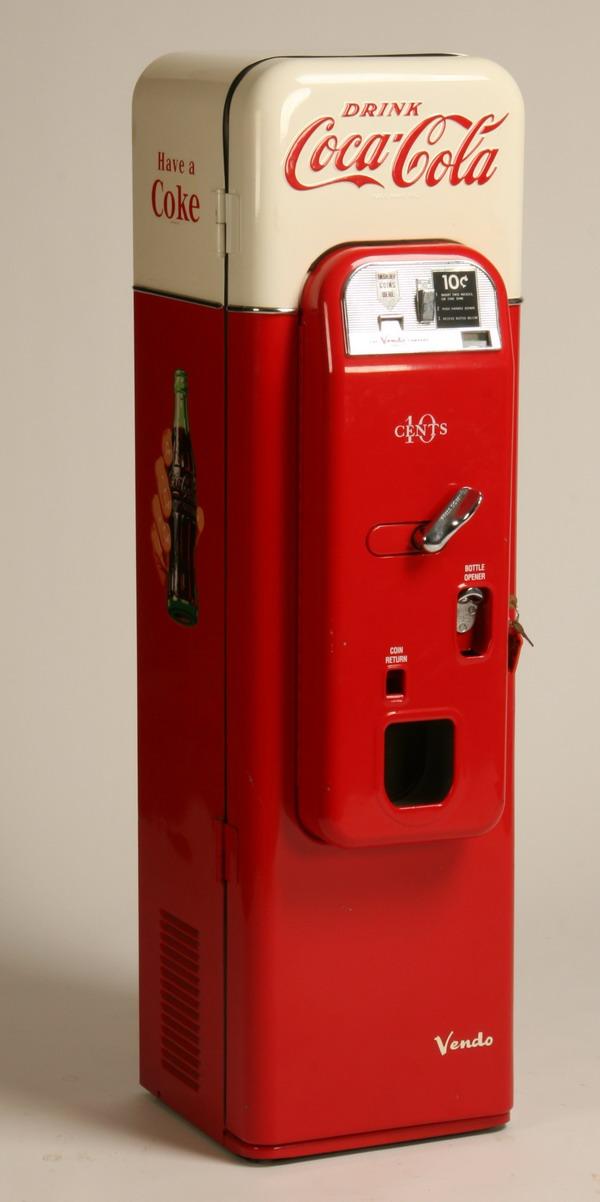 Vintage Coca Cola coin op drink dispenser: Vintage Coca Cola coin op drink dispenser, model Vendo 44, in a private collection for the past 40 years, 58"h x 24"w.